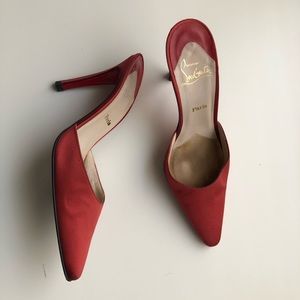 Christian Louboutin Satin Red Slip-On Mules 36.5